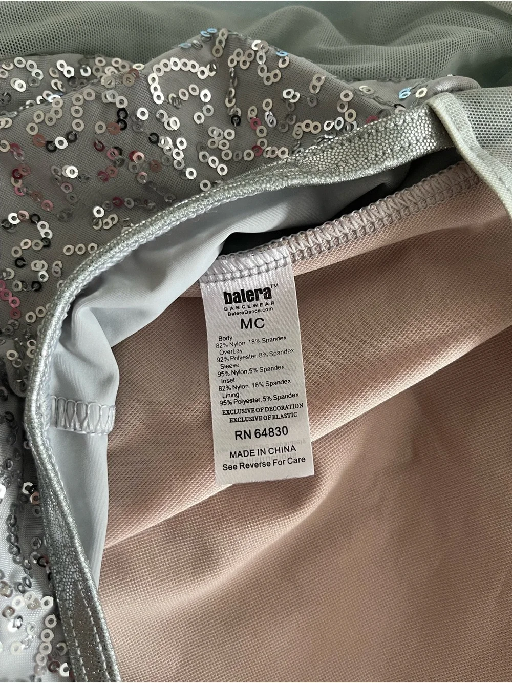 Balera Silver Sequin Dancewear Bodice with Blush Lining Size MC
